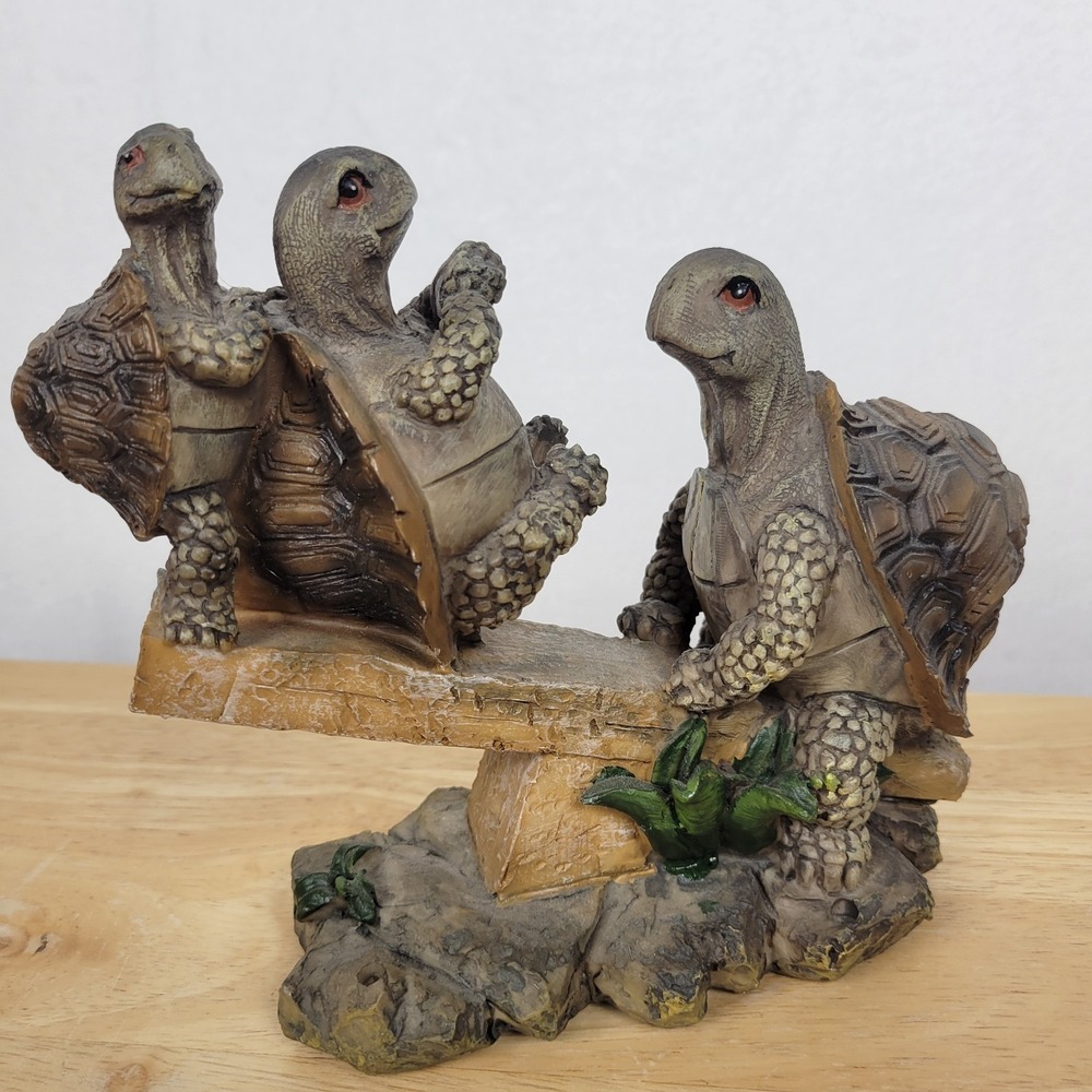 Vintage Gay Dolphin Gift Cove Whimsical Tortoise Turtle Family Seesaw Figurine